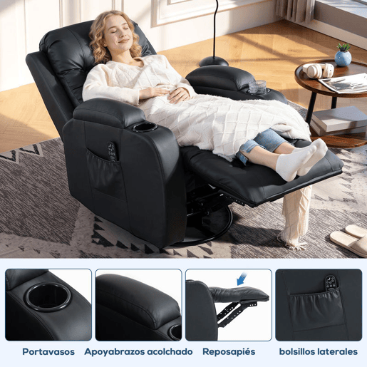 HOMCOM Poltrona de Massagem Reclinável até 145° Poltrona Relax com 8 Pontos de Massagem por Vibração Função de Aquecimento Giratória e Controlo Remoto 82x99x103 cm Preto HOMCOM Poltrona de Massagem Reclinável até 145° Poltrona Relax com 8 Pontos de Massagem por Vibração Função de Aquecimento Giratória e Controlo Remoto 82x99x103 cm Preto