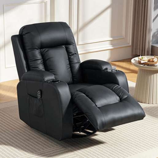 HOMCOM Poltrona de Massagem Reclinável até 145° Poltrona Relax com 8 Pontos de Massagem por Vibração Função de Aquecimento Giratória e Controlo Remoto 82x99x103 cm Preto HOMCOM Poltrona de Massagem Reclinável até 145° Poltrona Relax com 8 Pontos de Massagem por Vibração Função de Aquecimento Giratória e Controlo Remoto 82x99x103 cm Preto