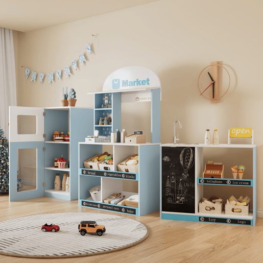 Cozinha de brinquedo para crianças maiores de 3 anos de mdf,azul