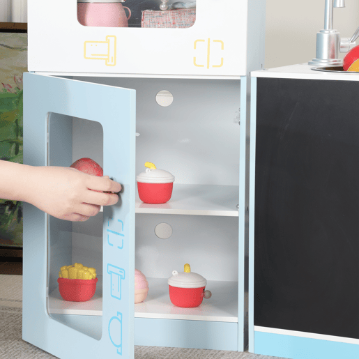 Cozinha de brinquedo para crianças maiores de 3 anos de mdf,azul