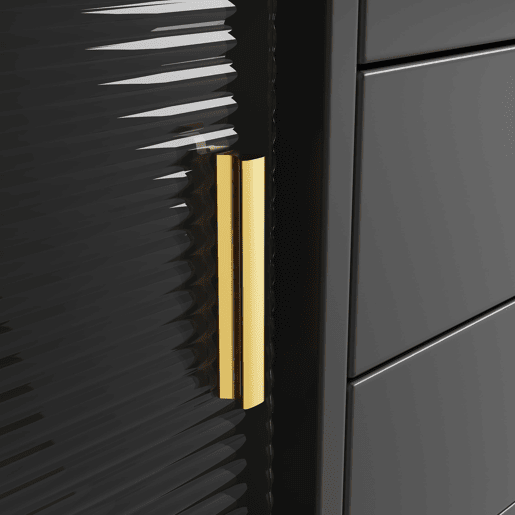 Aparador alto 145x39x171 cm - LED, App, gaveta, prateleira com painel perfurado - preto