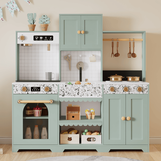 Cozinha de brinquedo para crianças maiores de 3 anos de mdf,verde