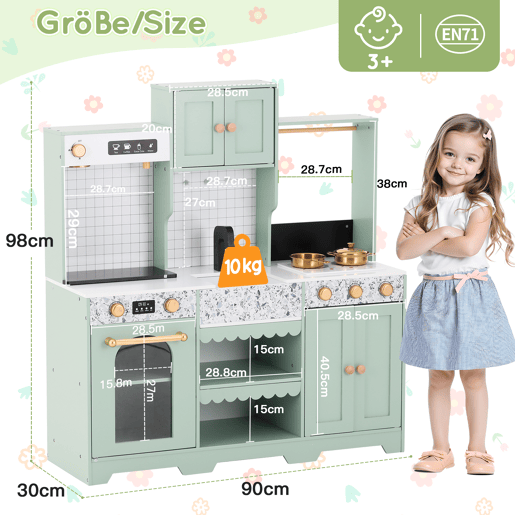 Cozinha de brinquedo para crianças maiores de 3 anos de mdf,verde