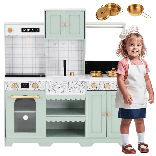 Cozinha de brinquedo para crianças maiores de 3 anos de mdf,verde