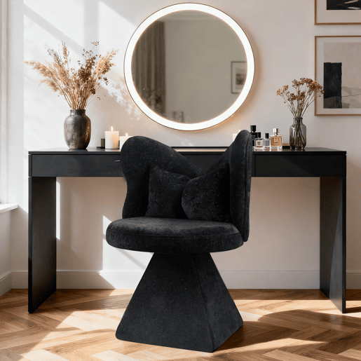 Cadeira de toucador - encosto em forma de borboleta, giratória, para quarto e sala - preta