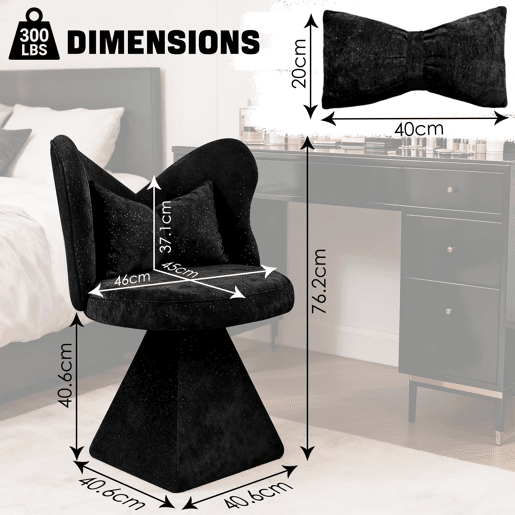 Cadeira de toucador - encosto em forma de borboleta, giratória, para quarto e sala - preta