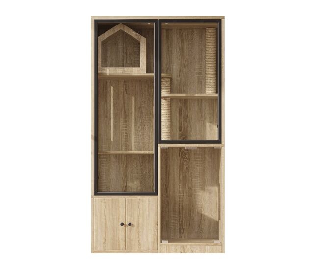 Casa para gatos 90x50x160 cm - 4 pisos, resistente al invierno, con poste rascador - natural