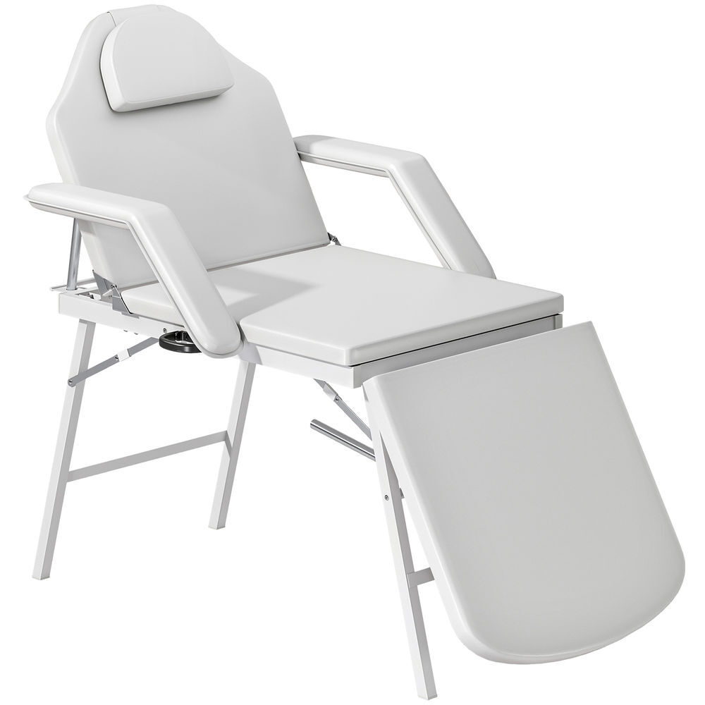 Homcom camilla masaje plegable portátil camilla estética profesional de 3 zonas con respaldo soporte para piernas ajustables reposacabezas extraíble reposabrazos acolchados para spa 182x82 cm blanco