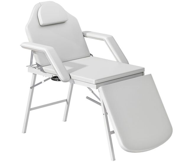 Homcom camilla masaje plegable portátil camilla estética profesional de 3 zonas con respaldo soporte para piernas ajustables reposacabezas extraíble reposabrazos acolchados para spa 182x82 cm blanco