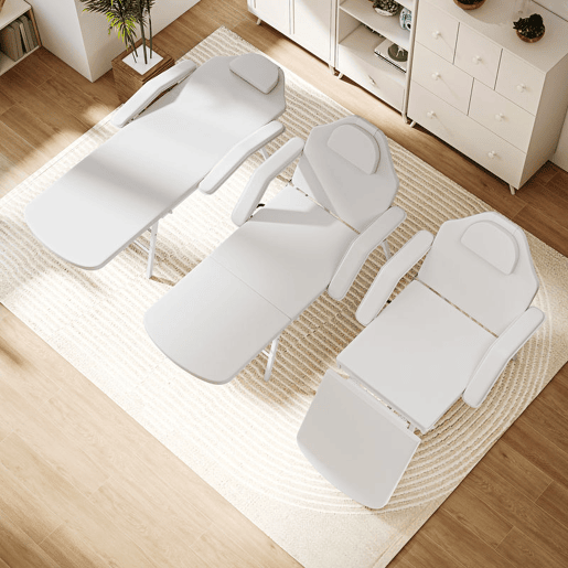 HOMCOM Marquesa de Massagem Dobrável Portátil de 3 Secções com Encosto e Suporte para Pernas Ajustáveis Apoio de Cabeça Removível Apoios de Braços Acolchoados para Spa 182x82 cm Branco HOMCOM Marquesa de Massagem Dobrável Portátil de 3 Secções com Encosto e Suporte para Pernas Ajustáveis Apoio de Cabeça Removível Apoios de Braços Acolchoados para Spa 182x82 cm Branco