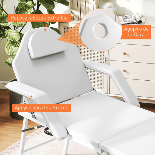 HOMCOM Marquesa de Massagem Dobrável Portátil de 3 Secções com Encosto e Suporte para Pernas Ajustáveis Apoio de Cabeça Removível Apoios de Braços Acolchoados para Spa 182x82 cm Branco HOMCOM Marquesa de Massagem Dobrável Portátil de 3 Secções com Encosto e Suporte para Pernas Ajustáveis Apoio de Cabeça Removível Apoios de Braços Acolchoados para Spa 182x82 cm Branco