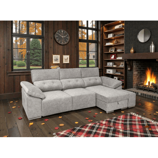 Chaise longue Montecarlo com pufes, cinza, lado direito