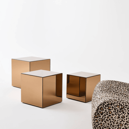 Mesa de apoio cubo espelho, 35cm, Mirage, Ambre, 35x35x36 cm