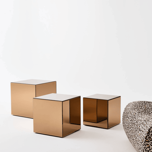 Mesa de apoio cubo espelho, 35cm, Mirage, Ambre, 35x35x36 cm