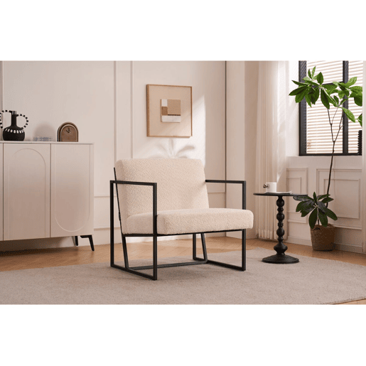 Poltrona Kennedy em veludo e metal - 73,5 x 75,5 x 81 cm - Creme