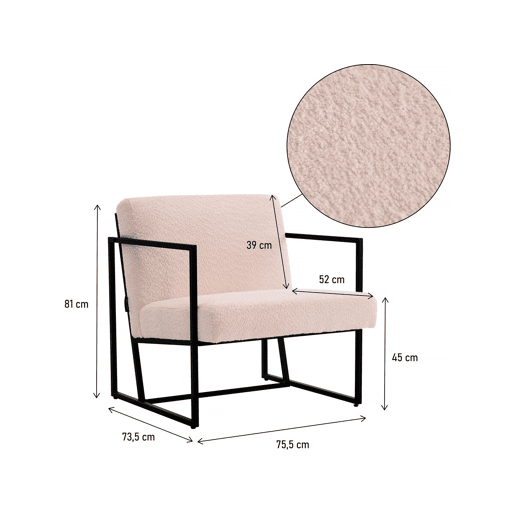 Poltrona Kennedy em veludo e metal - 73,5 x 75,5 x 81 cm - Creme