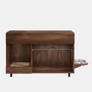 Armário para caixa de areia 100x45,5x67 cm - com comedouros e bandeja de areia - Nogal