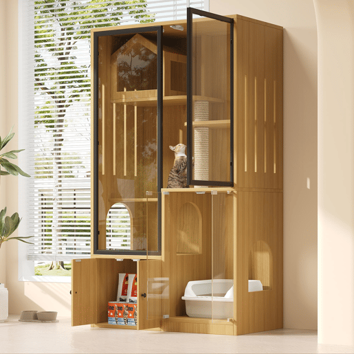 Gaiola para gatos 90x50x160 cm - quatro andares, resistente ao inverno, com poste para arranhar - cor bordo