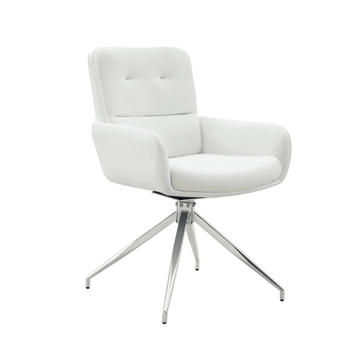 Cadeira giratória 2 unidades - Design luxuoso e leve, giratória em 360°, PU branco + pernas em metal prateado