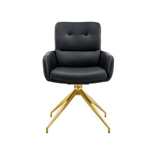 Cadeira giratória 2 unidades - Design luxuoso e leve, PU preto, pernas em metal dourado, 360° - PretoDourado