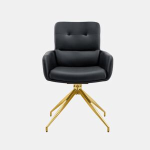 Cadeira giratória 2 unidades - Design luxuoso e leve, PU preto, pernas em metal dourado, 360° - PretoDourado