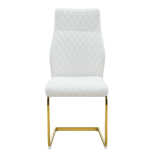 Cadeira de sala de jantar 2 unidades - encosto alto, assento acolchoado, estrutura metálica dourada - Branco+Dourado