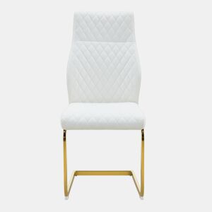 Cadeira de sala de jantar 2 unidades - encosto alto, assento acolchoado, estrutura metálica dourada - Branco+Dourado