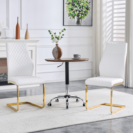 Cadeira de sala de jantar 2 unidades - encosto alto, assento acolchoado, estrutura metálica dourada - Branco+Dourado