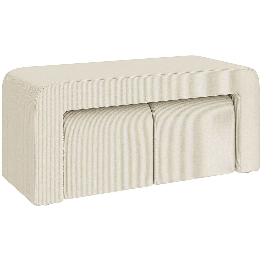 Homcom juego de 3 bancos zapateros, grande y 2 pequeños, bancos recibidores modernos de pana, diseño compacto, mesa auxiliar para salón, entrada, pasillo, dormitorio, 104x44x48 cm, crema