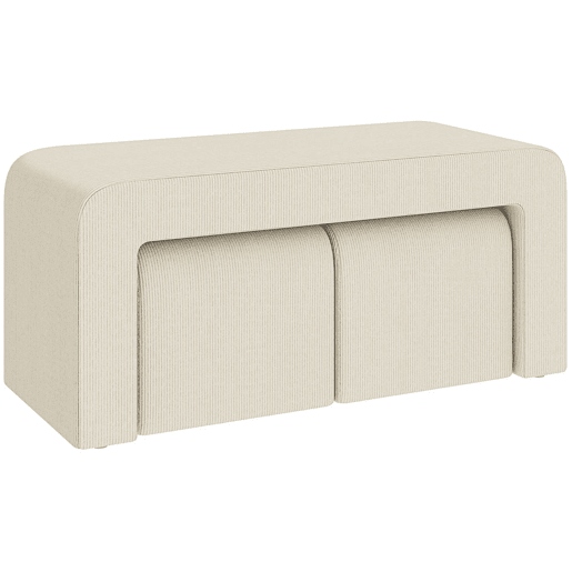 HOMCOM Conjunto de 3 Bancos Grande e 2 Pequenos Bancos Modernos em Veludo Design Compacto para Sala Entrada Corredor Quarto 104x44x48 cm Creme