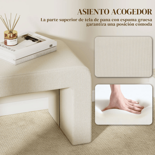 HOMCOM Conjunto de 3 Bancos Grande e 2 Pequenos Bancos Modernos em Veludo Design Compacto para Sala Entrada Corredor Quarto 104x44x48 cm Creme
