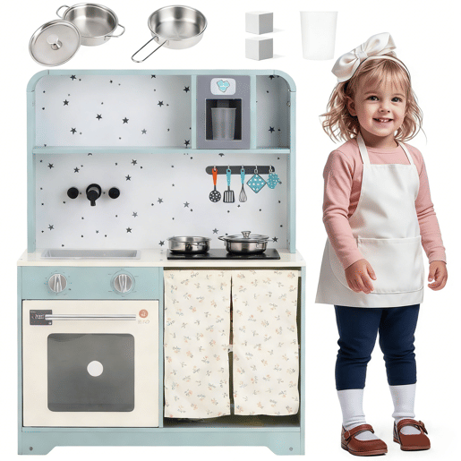 Cozinha de brinquedo para crianças maiores de 3 anos de mdf,azul