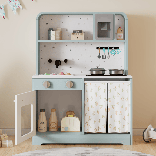 Cozinha de brinquedo para crianças maiores de 3 anos de mdf,azul