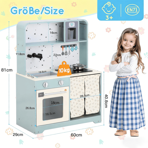 Cozinha de brinquedo para crianças maiores de 3 anos de mdf,azul