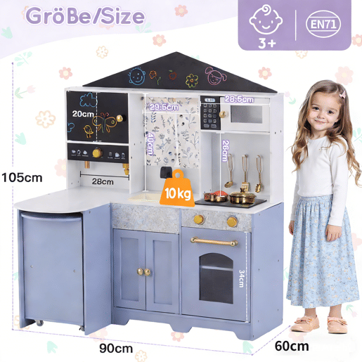 Cozinha de brinquedo para crianças maiores de 3 anos de mdf,violeta