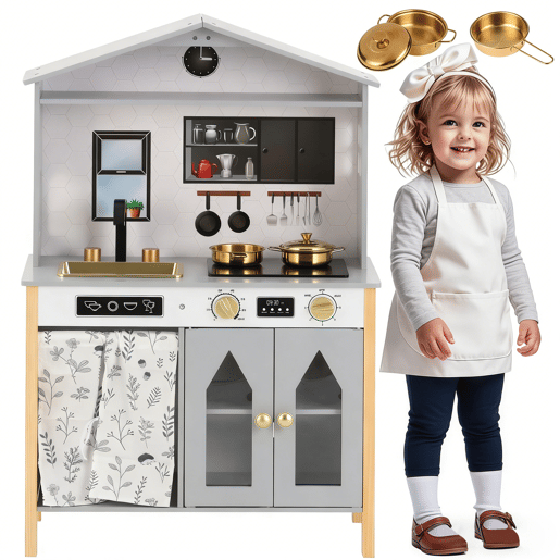 Cozinha de brinquedo para crianças maiores de 3 anos de mdf,cinza