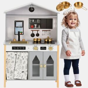 Cozinha de brinquedo para crianças maiores de 3 anos de mdf,cinza