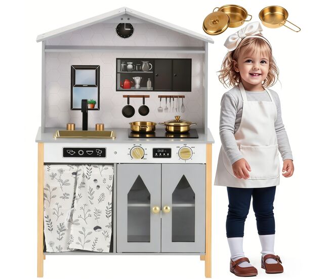 Cocina de juguete para niños mayores de 3 años de mdf,gris