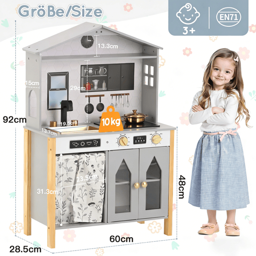 Cozinha de brinquedo para crianças maiores de 3 anos de mdf,cinza