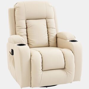 HOMCOM Poltrona de Massagem Reclinável até 145° Poltrona Relax com 8 Pontos de Massagem por Vibração Função de Aquecimento Giratória e Controlo Remoto 82x99x103 cm Creme