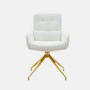 Cadeira giratória 2 unidades - design luxuoso e leve, PU branco, pernas em metal dourado, 360° - BrancoDourado