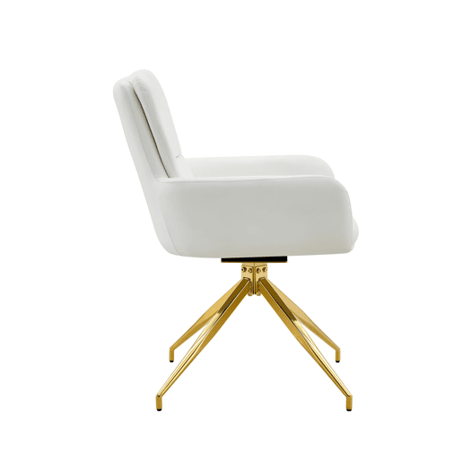 Cadeira giratória 2 unidades - design luxuoso e leve, PU branco, pernas em metal dourado, 360° - BrancoDourado