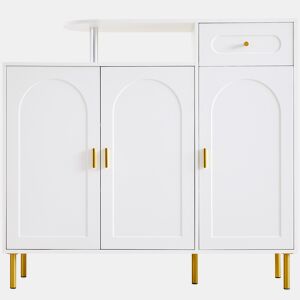 Sapateira 120x92x35 cm - 1 gaveta, 3 portas, puxadores metálicos, pés metálicos - Branco