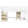 Cama individual 90x200 cm - Cama alta com arrumação, LED multicolorido, metal, sem colchão - Branco