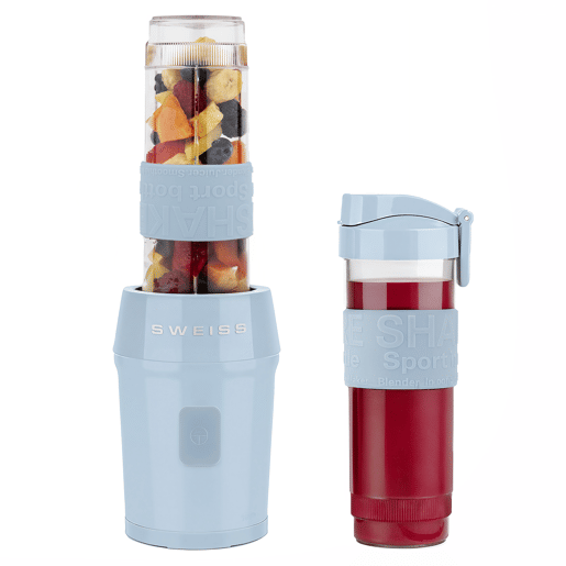 SWEISS Mini Liquidificadora Portátil MOOV6, Smoothie Maker, 2 Garrafas de 570 ml com Tampas de Viagem, 4 Lâminas em Aço Inoxidável, 300W, Azul