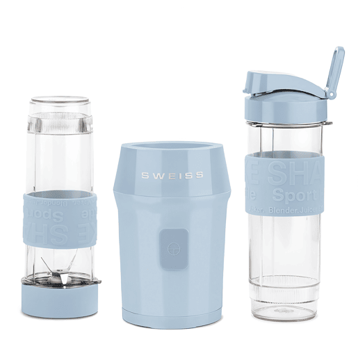SWEISS Mini Liquidificadora Portátil MOOV6, Smoothie Maker, 2 Garrafas de 570 ml com Tampas de Viagem, 4 Lâminas em Aço Inoxidável, 300W, Azul