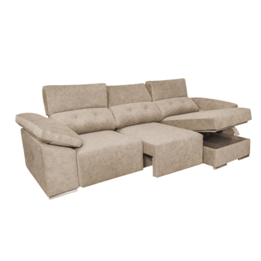 Chaise longue Montecarlo com pufes bege, lado direito