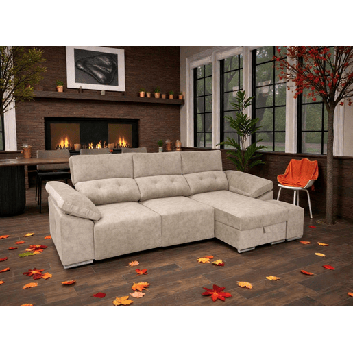 Chaise longue Montecarlo com pufes bege, lado direito
