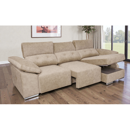 Chaise longue Montecarlo com pufes bege, lado direito