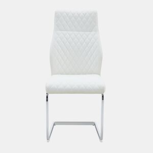 Cadeira de jantar 2 unidades - encosto alto, assento acolchoado, metal prateado - Branco+Prateado